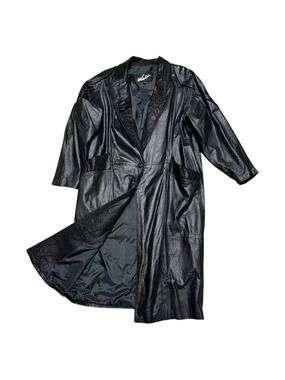 WinLit VINTAGE 90s GENUINE LEATHER Luxury Designer Long Trench Coat Womens Large